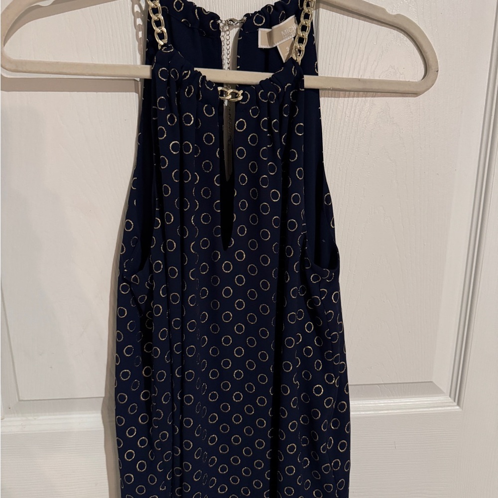 Michael Kors Navy Sleeveless Top with Chain Detail